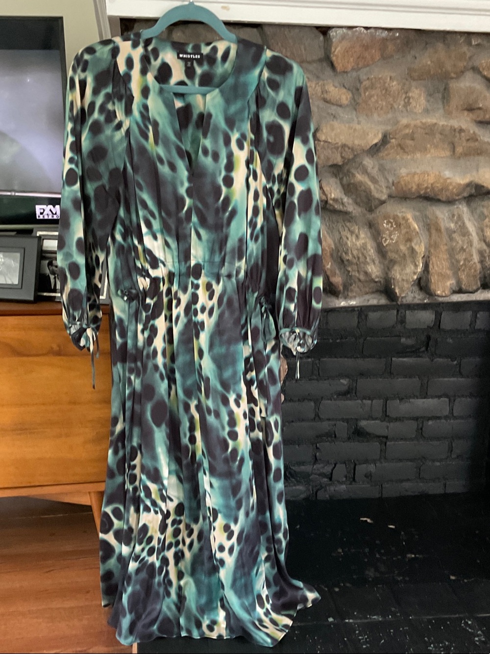 Whistles Teal, Black & Cream Long Sleeve Printed Maxi Dress